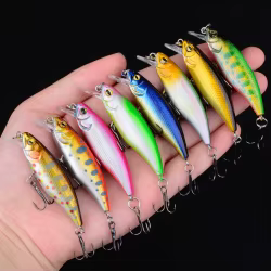 8 Uds señuelo de pesca Minnow ojos 3D Crankbait wobbler cebo duro de plástico Artificial aparejos de pesca