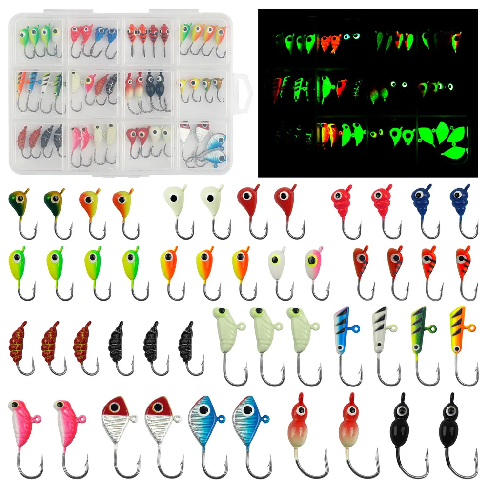 24 uds/36 uds/48 Uds. Señuelo de pesca en hielo de invierno, anzuelos de cabeza de plantilla pequeños brillantes para Panfish Crappie Bass Walleye trucha, cebo de plantilla de hielo