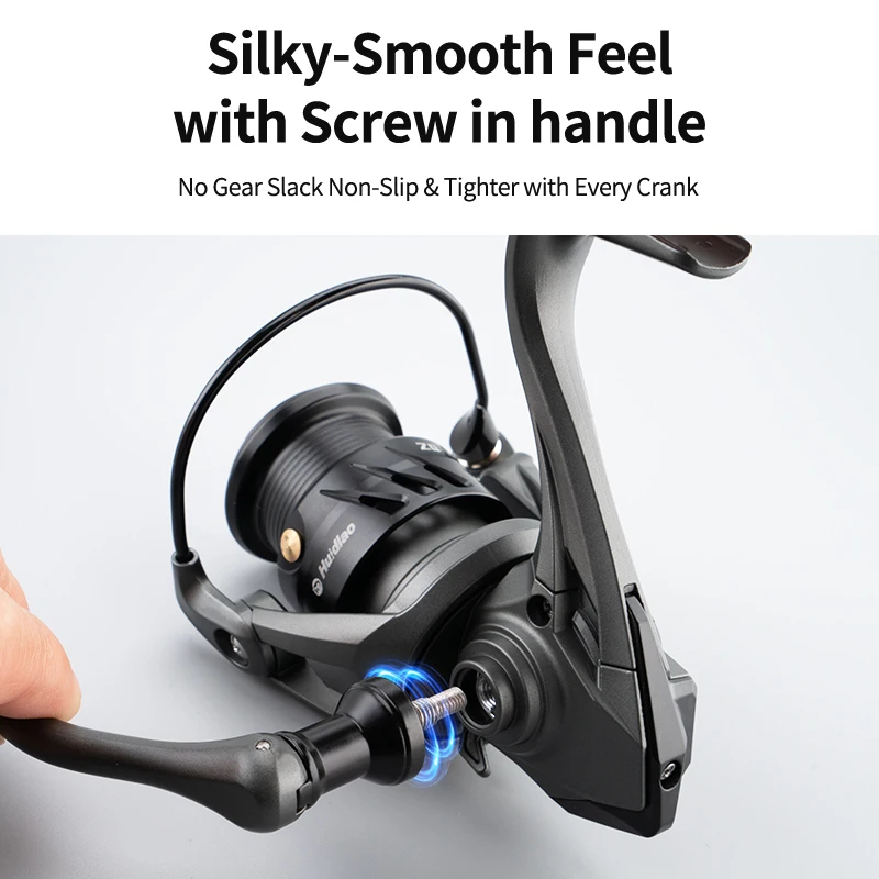 Huidiao carrete de pesca giratorio ligero sin respaldo 5 + 1BB fundición suave relación de engranaje 5,2: 1 con mango atornillado de Metal CNC - imagen 5
