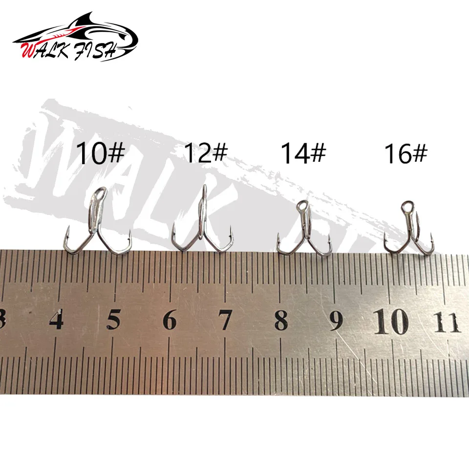 WALK FISH 10 Uds. Gancho triple de Color negro ganchos de alta resistencia 10 #   12 #   14 #   16 #   Anzuelo de pesca de agua salada de acero rico en carbono - imagen 4