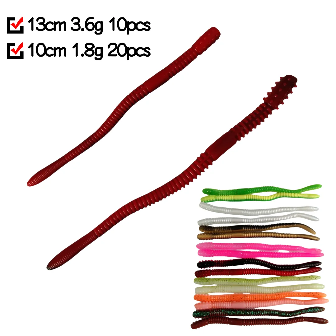 Swolfy, 10cm, 13cm, lombriz de tierra, señuelo suave de hundimiento lento, Señuelos de Pesca artificiales, cebo de gusanos de mar, señuelo de pesca de silicona suave para lubina - imagen 2