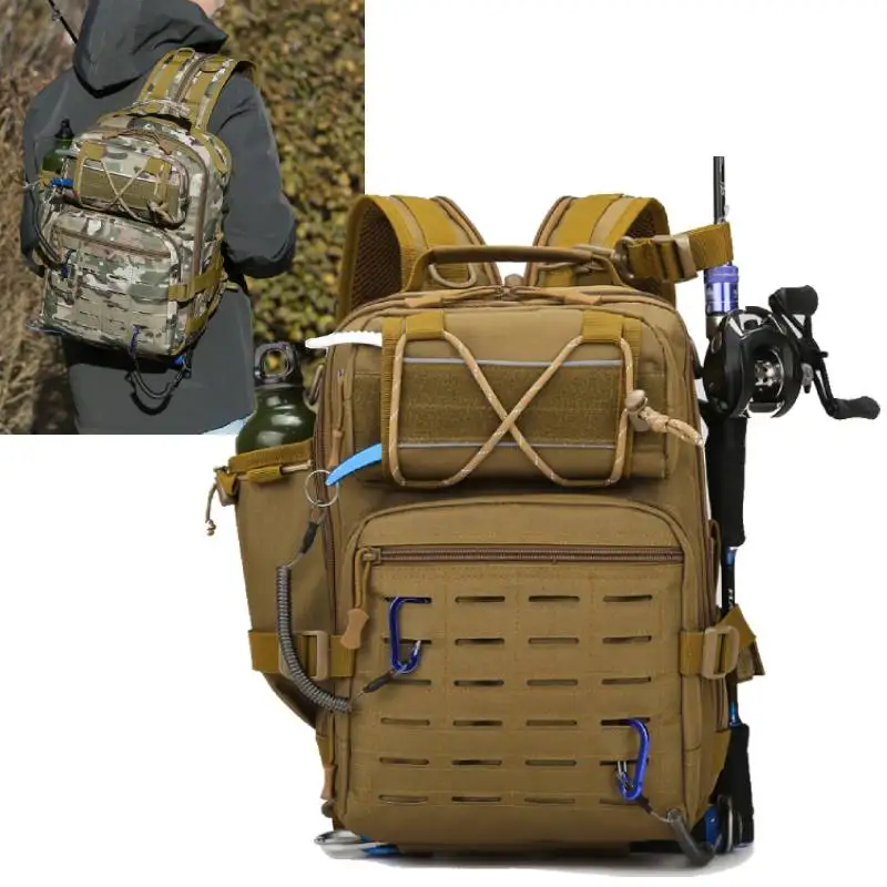 Mochila táctica de pesca con soportes para caña, bolsa de pecho, bolsa deportiva Molle para exteriores, organizador de señuelos, bolsa de almacenamiento para senderismo - imagen 2