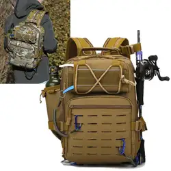 Mochila táctica de pesca con soportes para caña, bolsa de pecho, bolsa deportiva Molle para exteriores, organizador de señuelos, bolsa de almacenamiento para senderismo