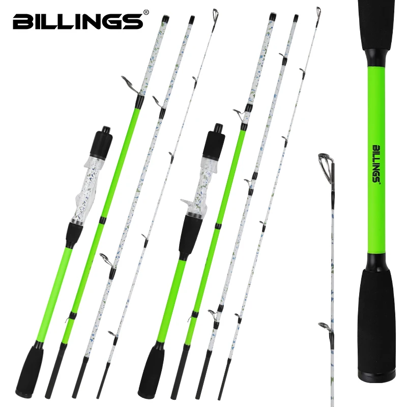 BILLINGS-caña de pescar giratoria para Baitcasting, 4 secciones, 2,1 m, caña de viaje portátil de carbono ultraligera, peso de fundición de 2-14g