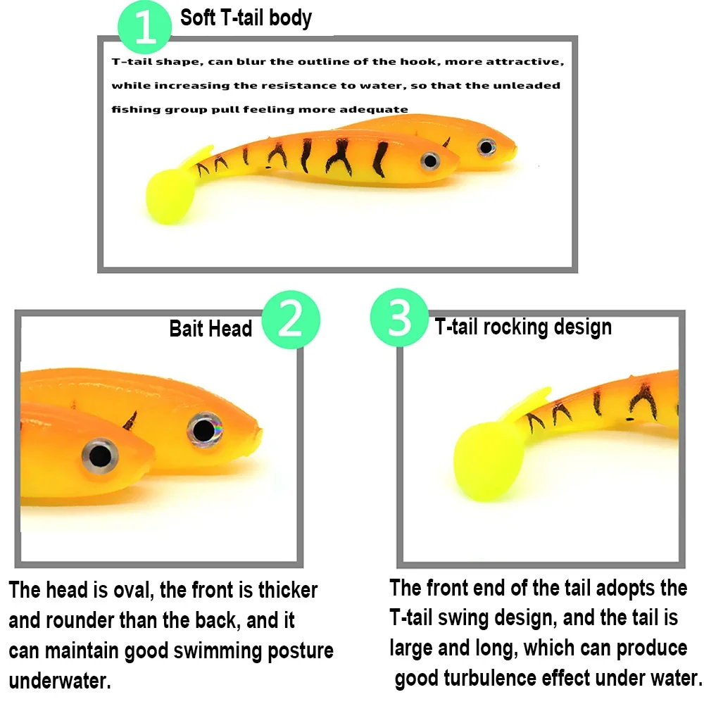 Señuelo de Pesca con cola en T, cebo de silicona suave, Swimbait, Jigging, Wobblers, aparejos, 7cm/2,1g, 5 piezas - imagen 5