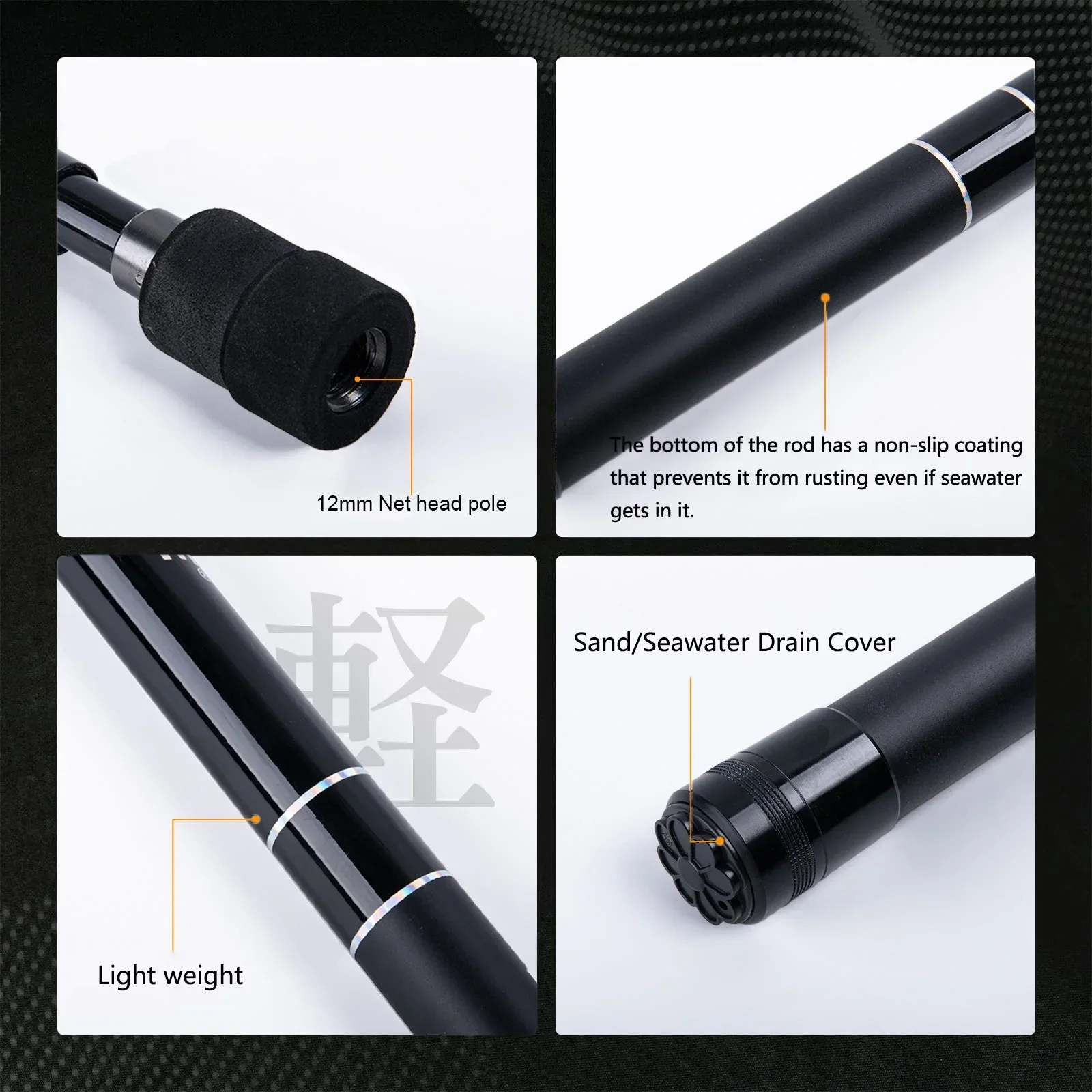 고쳐 휴대용 낚싯대 2.1M 3.0M 3.9M 스트랩 포함 텔레스코픽 연장 핸들 낚싯대 어획용 랜딩 네트 낚시 도구 - imagen 3