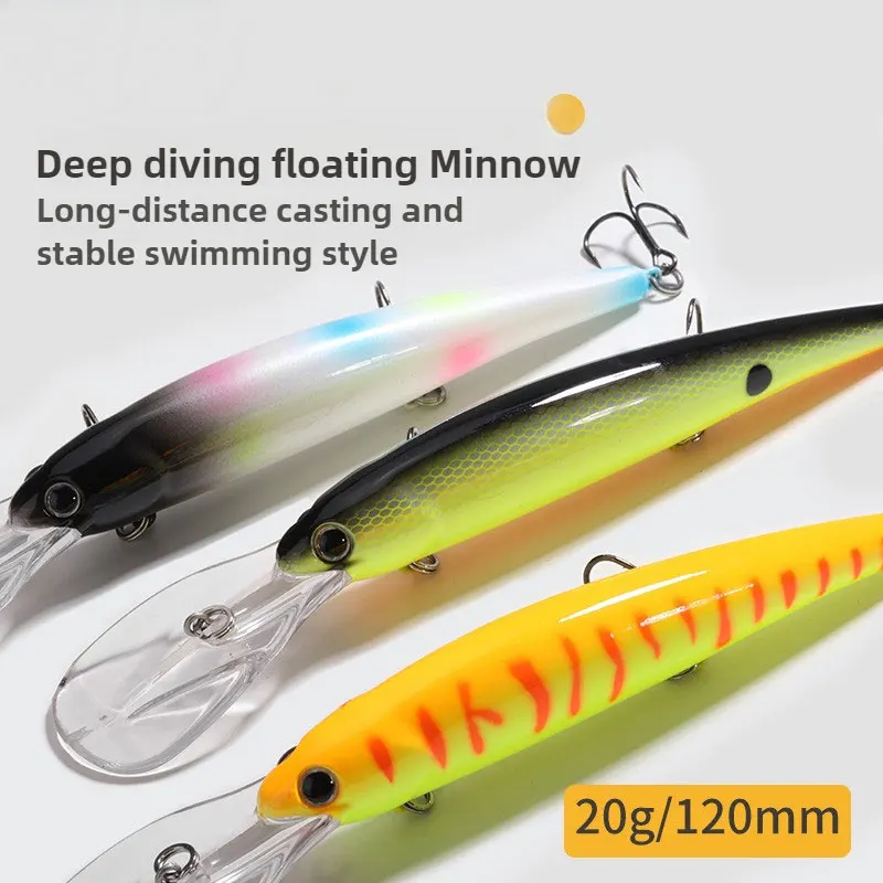 Señuelo de Pesca flotante con tabla de lengua larga, pececillo de buceo profundo, 120mm, 20g, cebo duro de fundición larga, Pesca de mar, lubina, Lucio, Pesca - imagen 3