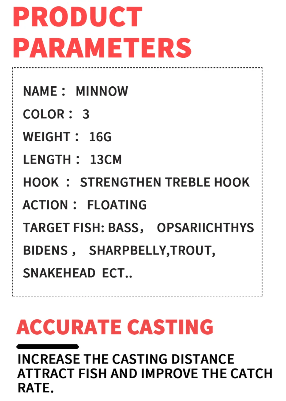 Minnow Fishing Cebo para lubina y otras especies de agua dulce