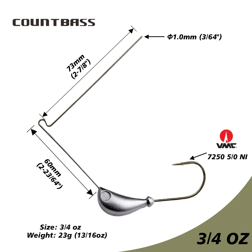 Countbass-cebo giratorio sin pintar de 3/4oz con anzuelo VMC 7250 5/0, cuerpos giratorios en blanco, Señuelos de pesca de agua dulce DIY - imagen 2