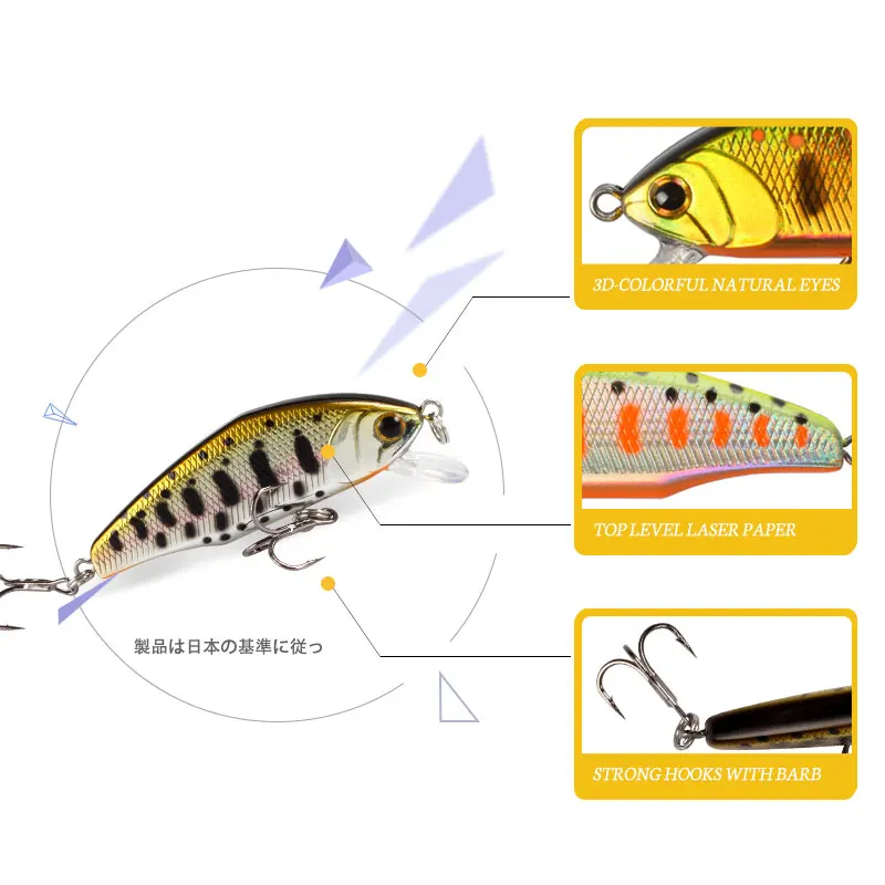 Cebos duros Magic Works Micro Minnow pesca de lubina 5,3g 52mm Jerkbait cebo Artificial Wobbler Mini señuelo de trucha pequeño pececillo hundido - imagen 5
