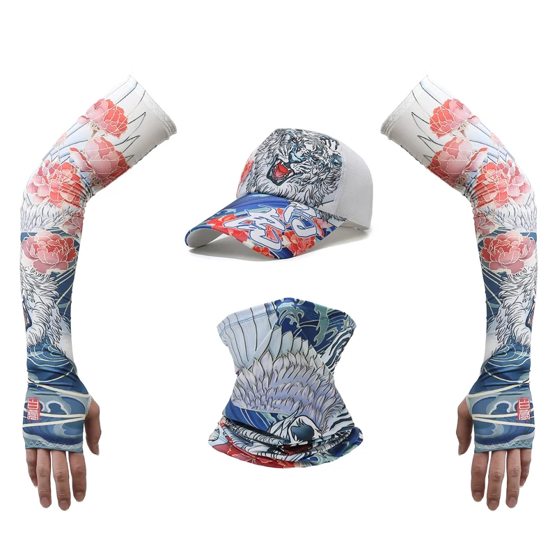 Conjunto de tres piezas de protección solar para pesca, conjunto de sombrero de pesca, bufanda con manga de seda helada, sombrero para el sol, protección solar LURE, artículo popular - imagen 2