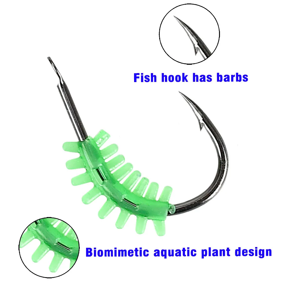 MNFT 33 Uds. Anzuelo de hierba de carpa, nuevo anzuelo biónico de agua, hierba, pescado, púas, dientes fantasma atrevidos y duros, anzuelos de agua dulce y salada ﻿ - imagen 4