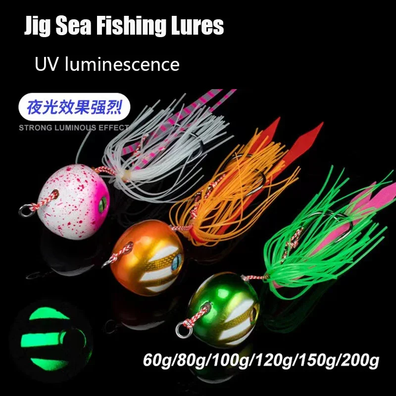 Señuelos de pesca de mar con plantilla de goma Tai, cebos UV deslizantes, 60g, 80g, 100g, 120g, 150g, 200g, pargo, mar, invierno, Jigging, señuelo de pesca - imagen 2