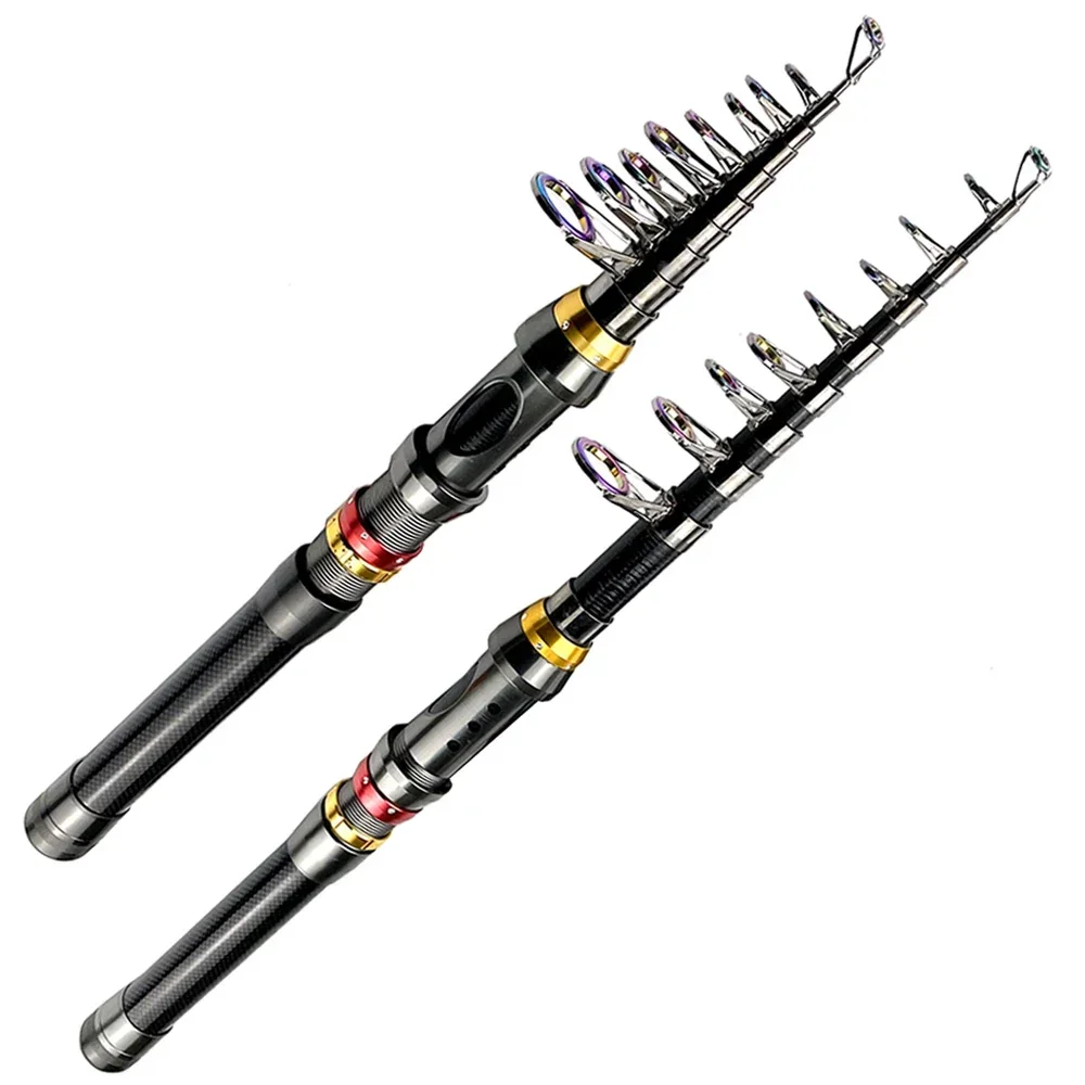 Cañas de pescar giratorias, accesorio telescópico de carbono para mar, ultraligero, señuelo de viaje, asiento de carrete de Metal, poste duradero, 1,8-3,6 M - imagen 2