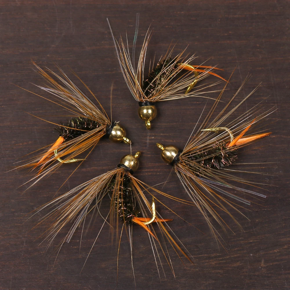 Bimoo 6PCS # 12 cabeza de cuentas de latón Psycho Prince ninfa mosca para Grayling Rainbow Brook marrón trucha pesca moscas señuelos cebo fregadero rápido - imagen 5
