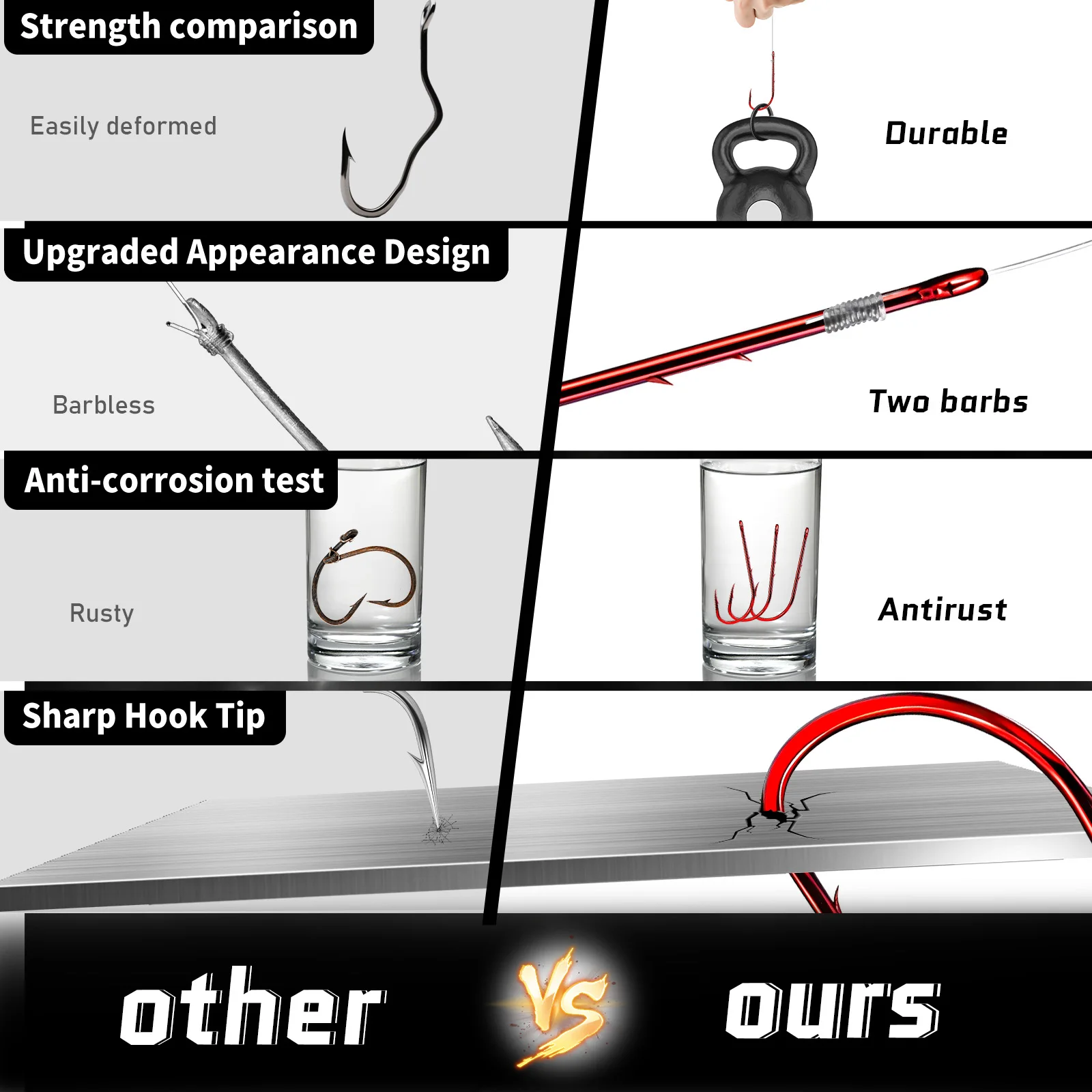 FTK-anzuelos de pesca Baitholder de acero rico en carbono, vástago largo, soporte de anzuelo de gusano rojo, anzuelo de cebo para agua salada y dulce, nuevo - imagen 4