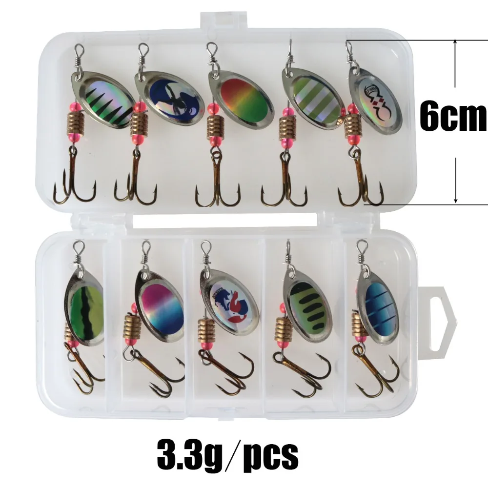 10 unids/lote Señuelos de cuchara de pesca cebo giratorio 2,5-4g cebos de pesca Wobbler cebos de Metal Spinnerbait Isca Artificial con caja - imagen 5