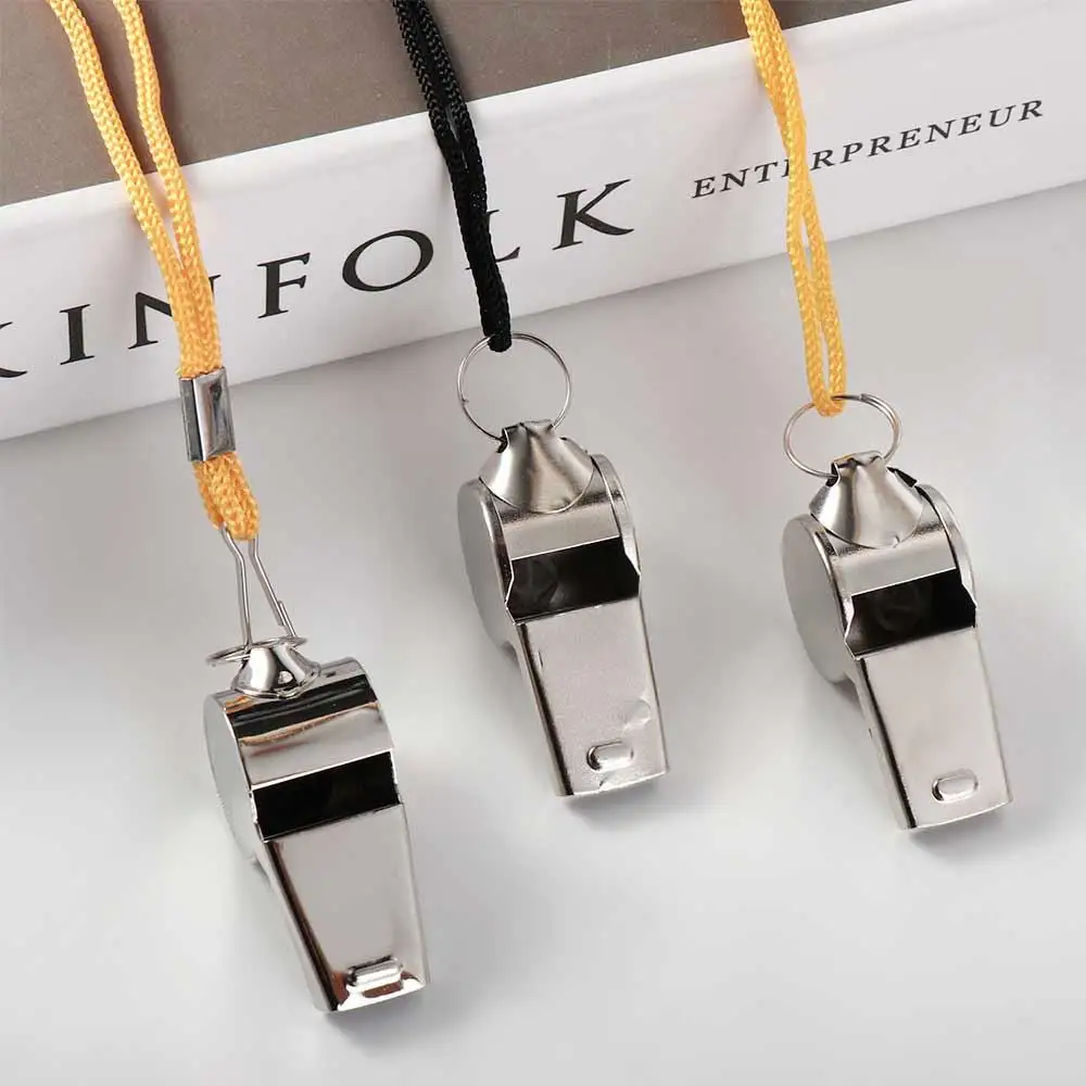 Silbato de Metal fuerte de fútbol con cuerda, silbatos fuertes de acero inoxidable, silbatos de árbitro portátiles compactos, salvavidas - imagen 5