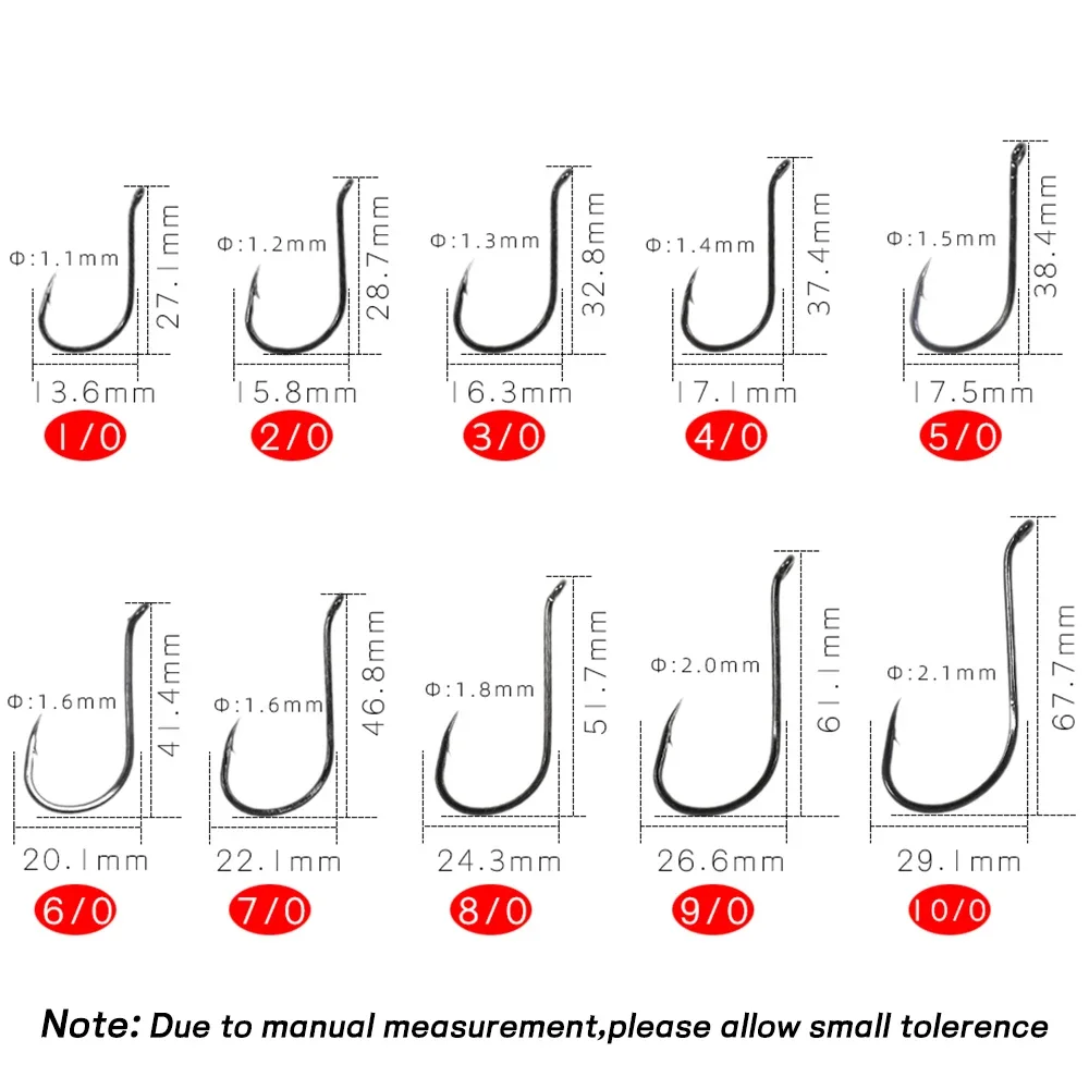 Lionriver-anzuelos de pesca de agua salada, de acero al carbono, níquel negro, ojo vuelto, caña larga, 20 piezas, 1/0 -10/0 - imagen 2
