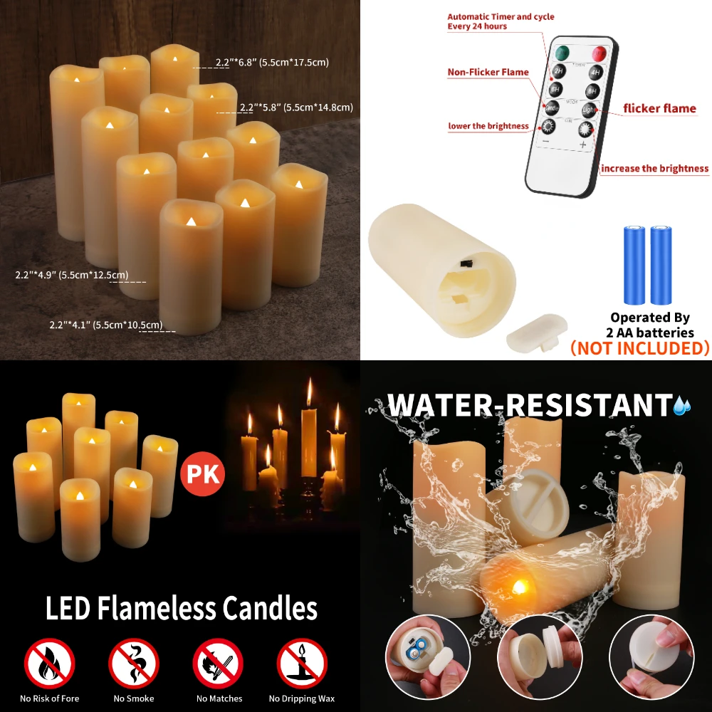 Velas de luces de té Led parpadeantes sin llama, 3/5/6/12 Uds., con temporizador, ciclo automático o temporizador, velas de velas con Control remoto - imagen 5
