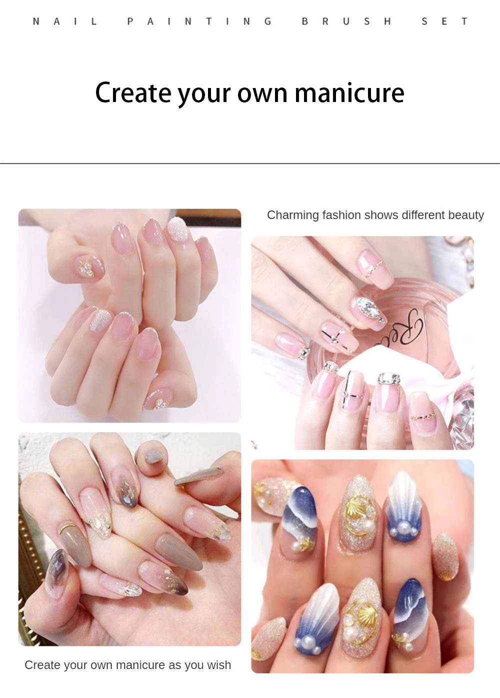 Cree su propio arte de uñas único y personalizado con este versátil juego de pincel de pintura de uñas