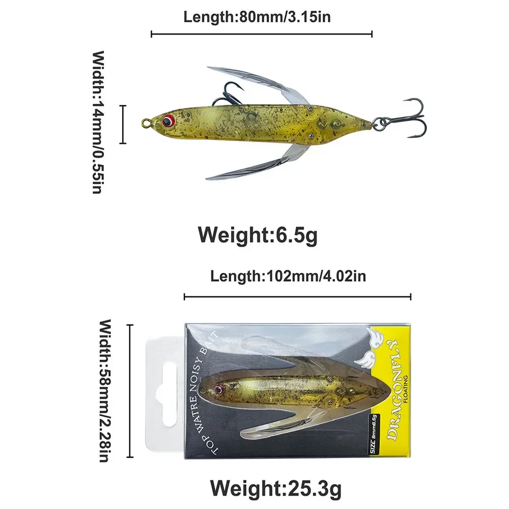 Señuelo de pesca con lápiz sobre orugas de libélula Topwater, 80mm, 6,5g, cebo duro flotante superficial para aparejos de pesca lubina, 1 ud. - imagen 3