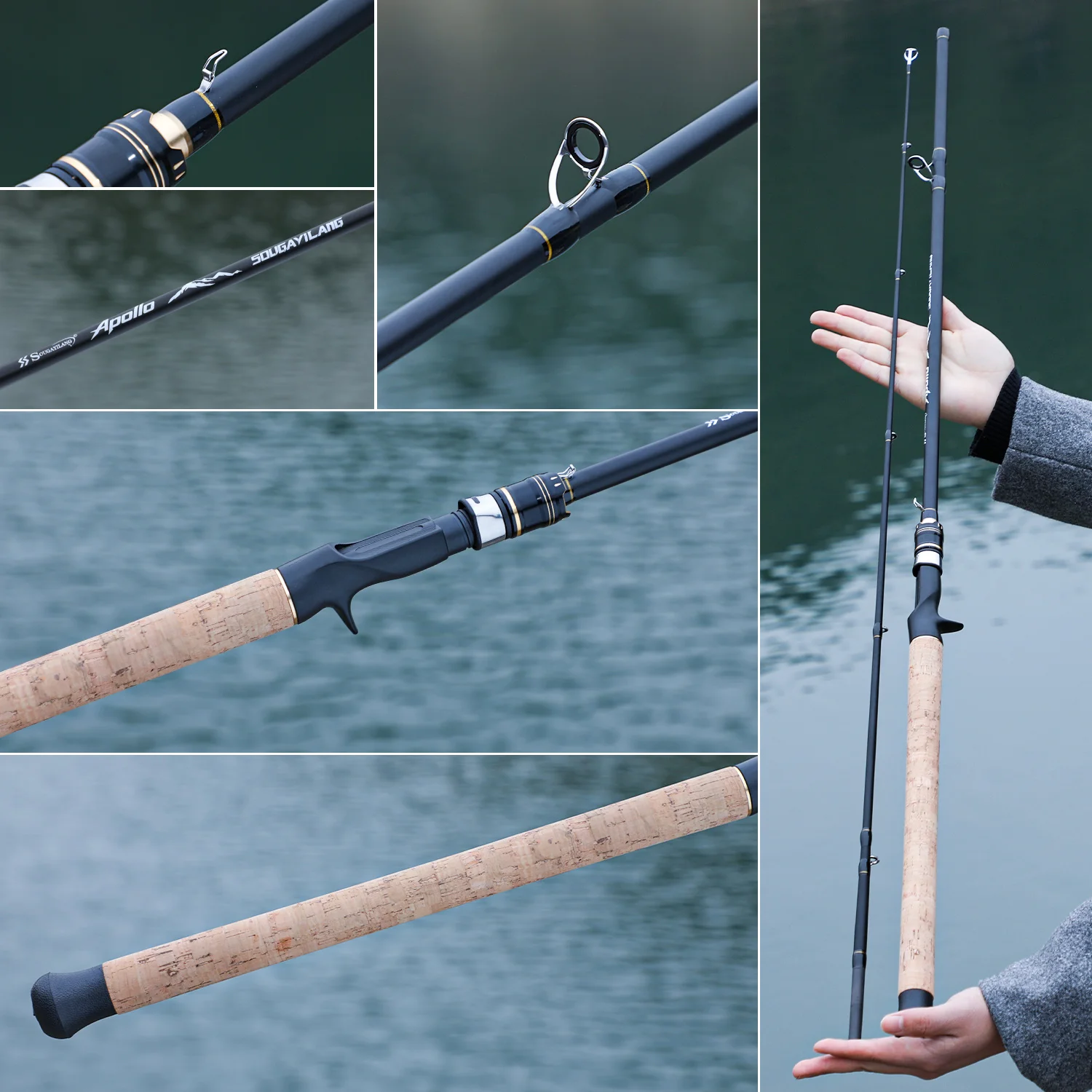 Caña de pesca Sougayilang de carbono 2.1 m – Mango de madera para carpas - imagen 5