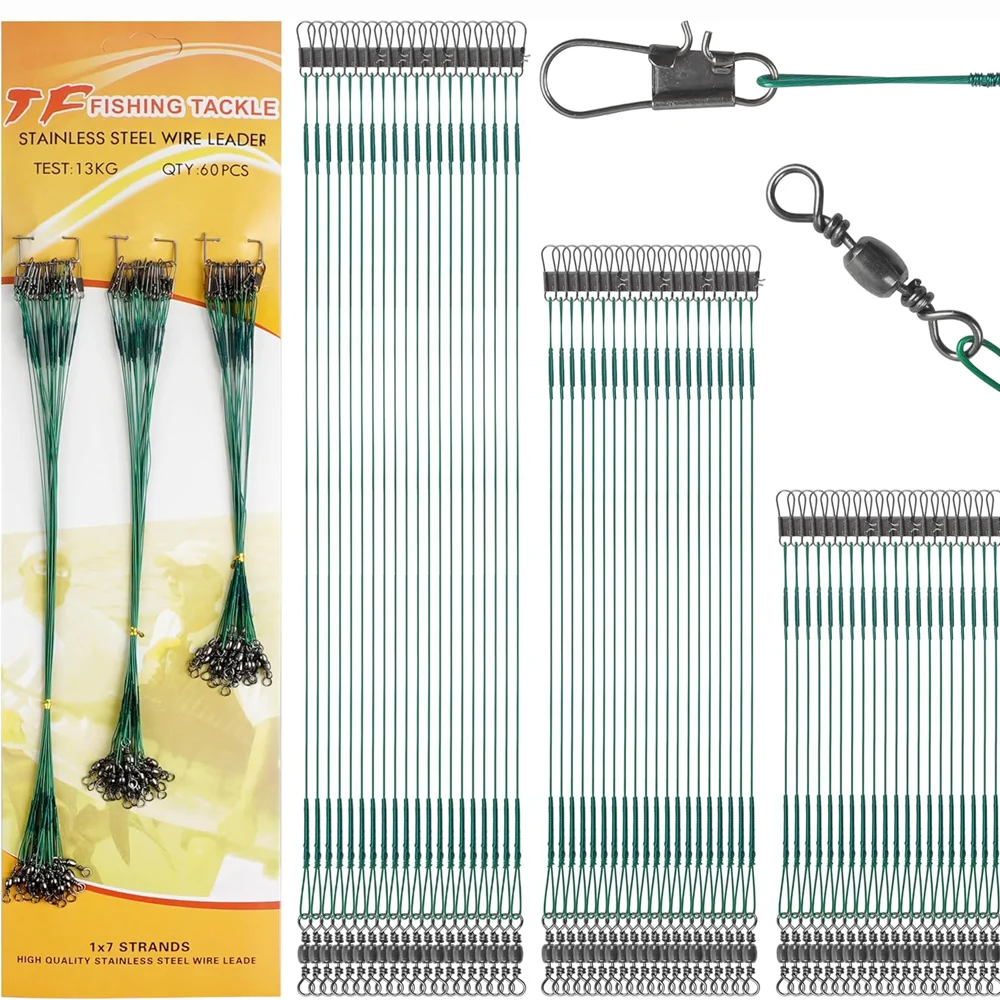 60 uds Kit líderes de pesca línea de pesca antimordida alambre de acero líder señuelo aparejos de pesca señuelos cebo gancho conector de pesca