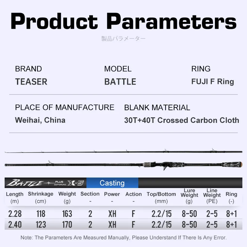 TEASER-caña de pescar de carbono X5, accesorio de 2 secciones, 2,28 m/7 '5 '', 2,4 m/7' 9'' - imagen 2