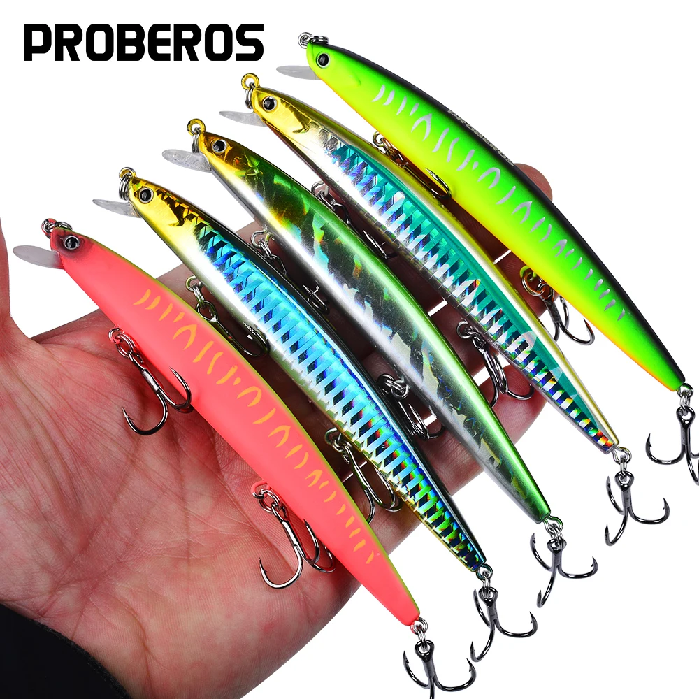 Proberos-señuelo de pesca de pececillo de fundición larga realista, 12,5 cm/4,92 pulgadas, 16g, con ojos 3D, cebo de manivela que se hunde con anzuelo triple 3X, 1 ud.