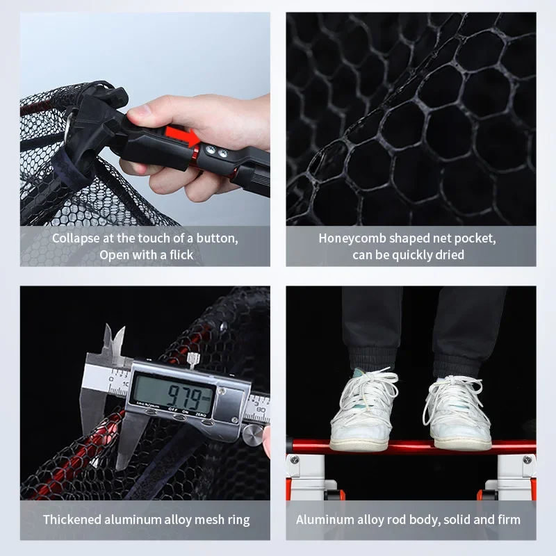 Red de pesca plegable de 90cm con mango portátil, red telescópica de aleación de aluminio, red de pesca de aterrizaje - imagen 5
