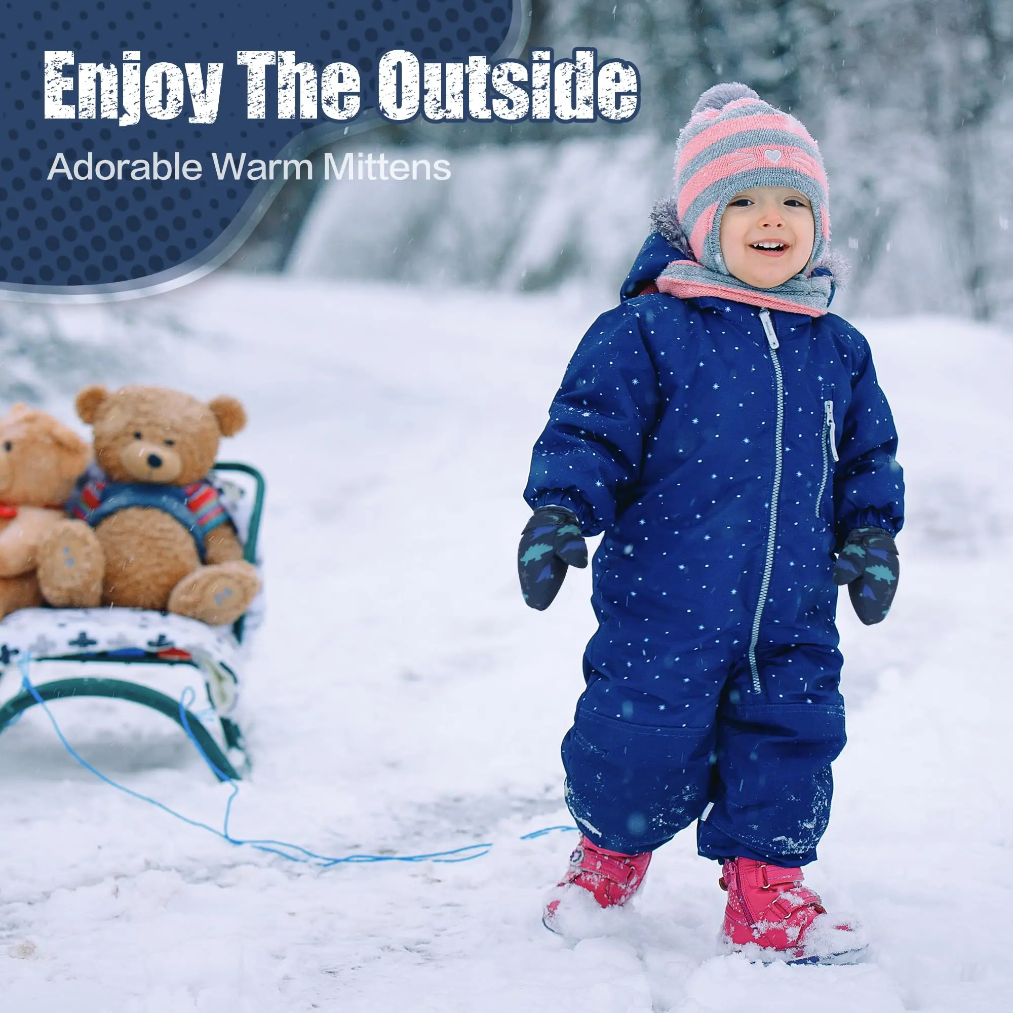 Guantes cálidos de invierno para niños, guantes de felpa a prueba de viento para ciclismo, esquí, Scooter, guantes cálidos y cómodos de terciopelo grueso impermeables - imagen 4