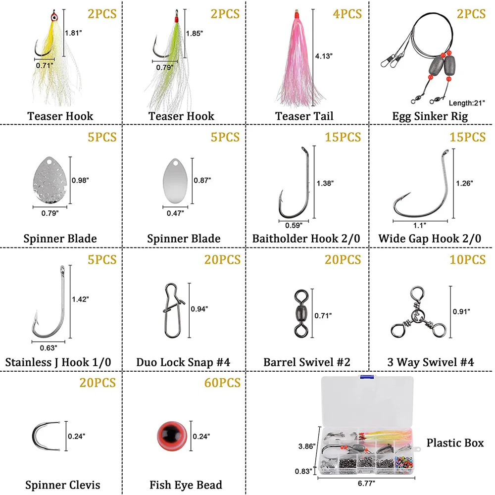Caja de aparejos de pesca de agua salada, 185 piezas, Flounder Fluke, aparejos de pesca, hojas de sauce, Bucktail, Mylar, accesorios para hacer señuelos - imagen 2