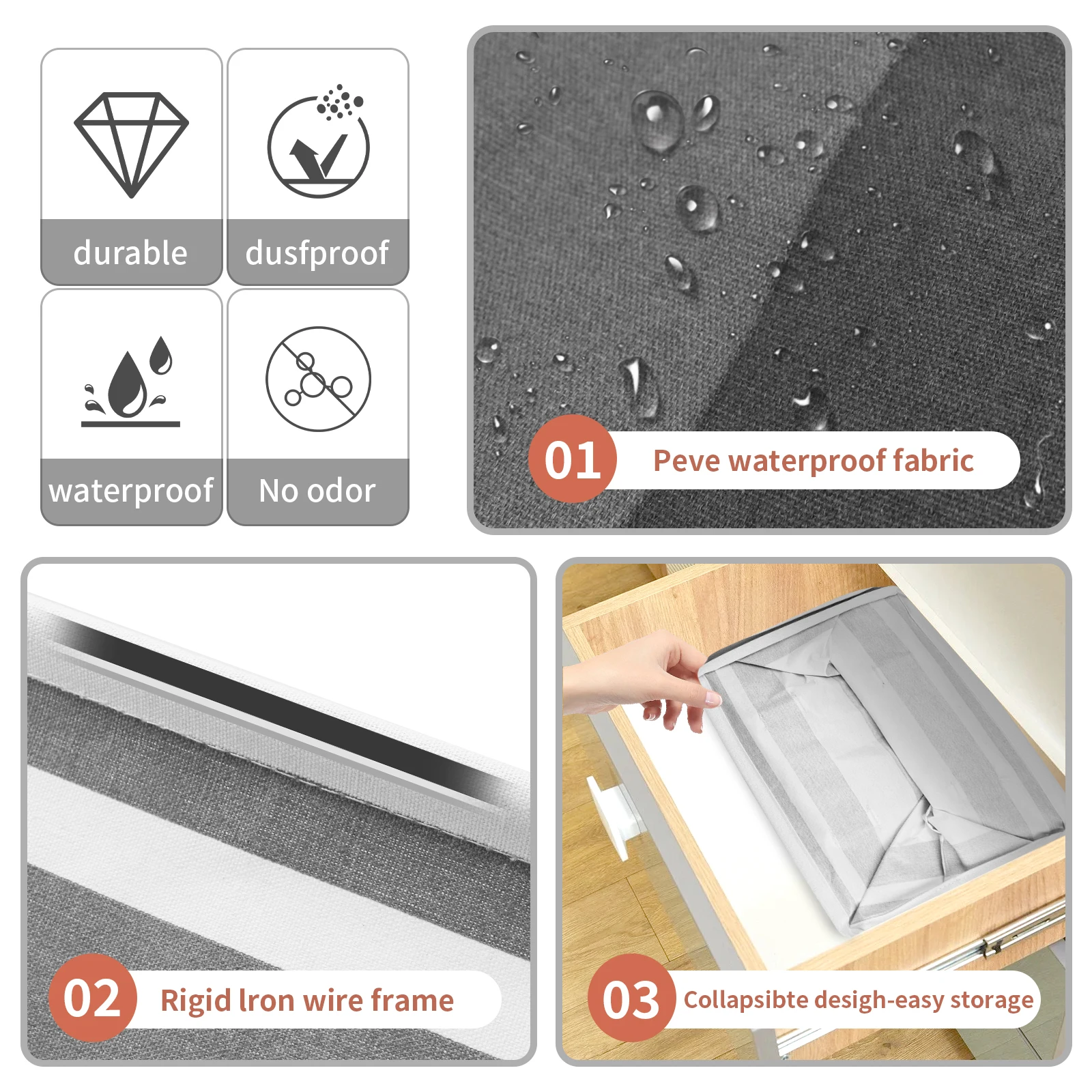 Cestas de lavandería grandes impermeables, organización de lavandería independiente, cesto de almacenamiento de ropa alta plegable, gris degradado, 75L, 2 unidades - imagen 4