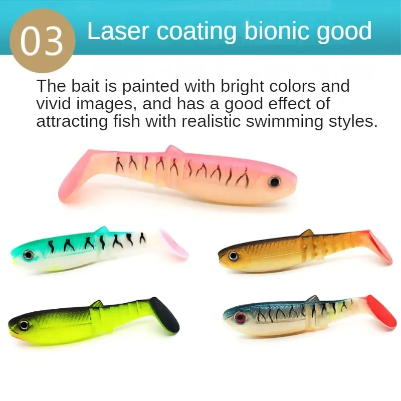 WHYY 5 unids/lote 8cm 6g Señuelos blandos de pesca 3D T-tail Wobblers pesca de gusanos pez de silicona cebo Artificial pesca para cabeza de anzuelo - imagen 5