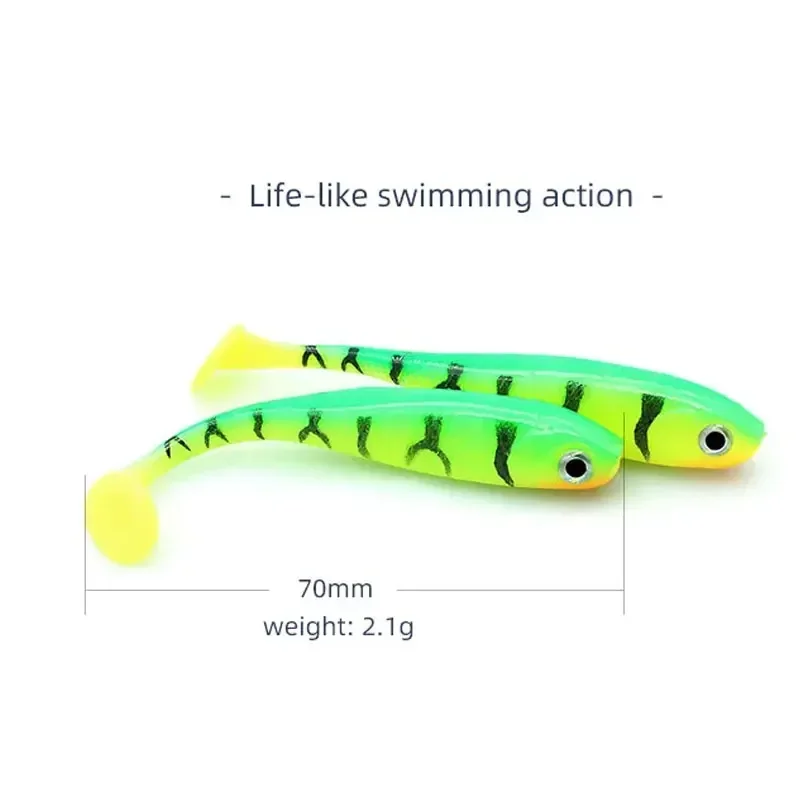 5 unids/lote señuelo de pesca cebo de cola en T señuelos blandos cebo de silicona pesca en el mar Swimbait Wobblers aparejos de pesca
