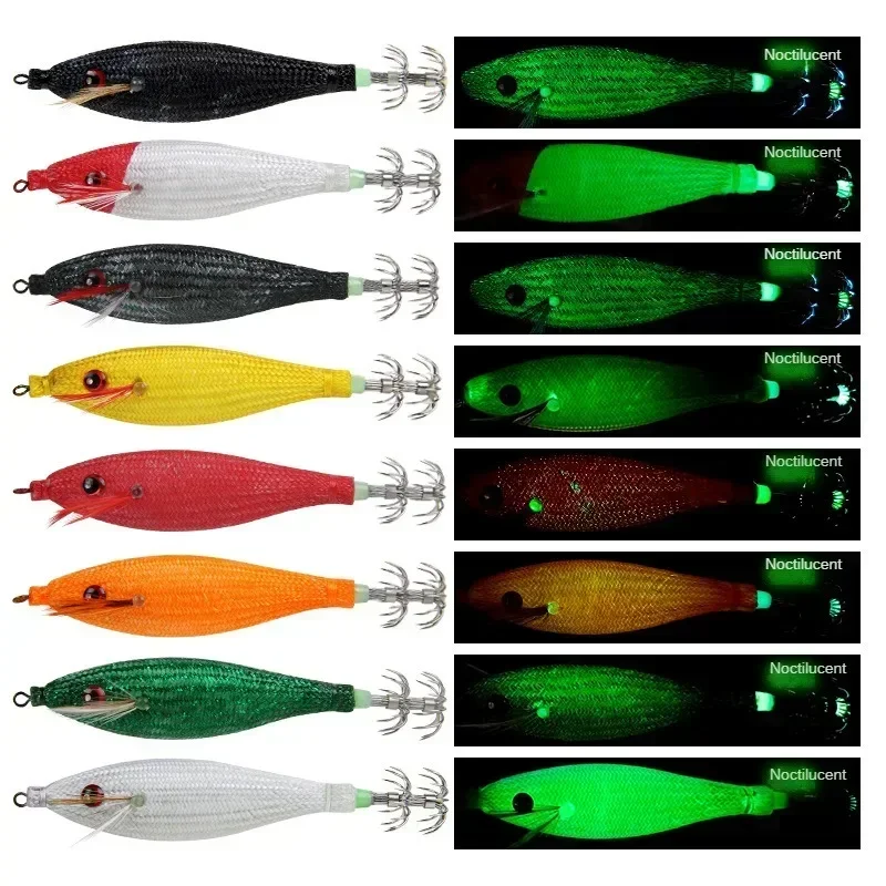 Señuelo de calamar flotante trenzado, plantilla de calamar luminosa, cebo Artificial para Webfoot, pulpo, sepia, Señuelos de Pesca de Mar, anzuelo de camarón de madera - imagen 3