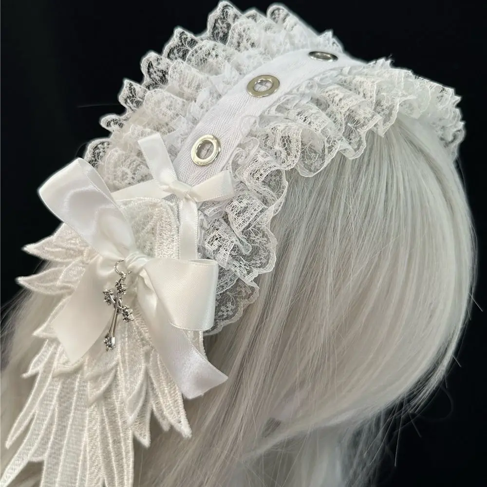 Nuevo Diadema con orejas de gato Lolita, diadema con lazo de encaje para la cabeza, tocado - imagen 5