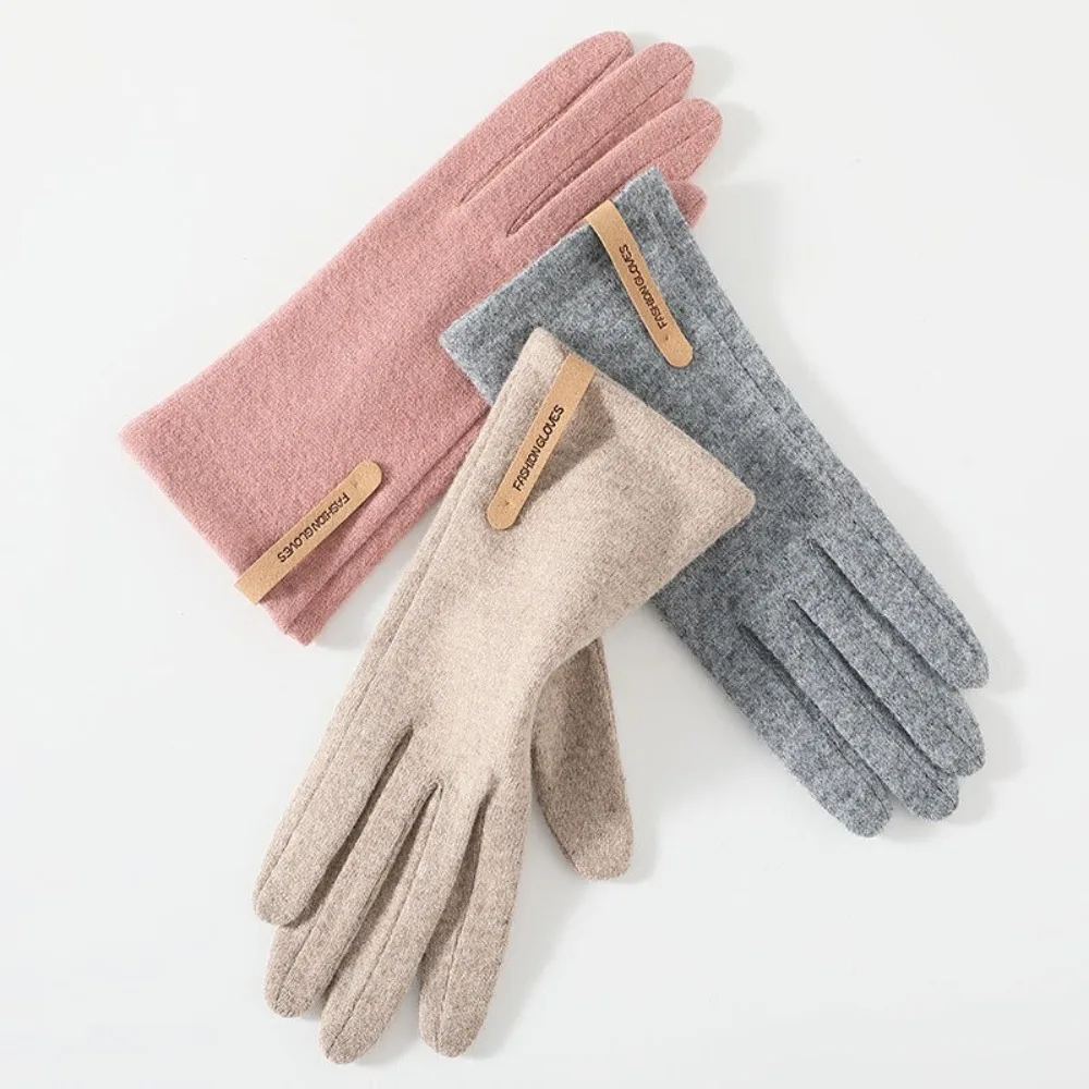 Guantes de Cachemira a la moda para mantener el calor, guantes de invierno con marca de letras a prueba de viento, guantes gruesos con pantalla táctil para mujer, guantes de invierno
