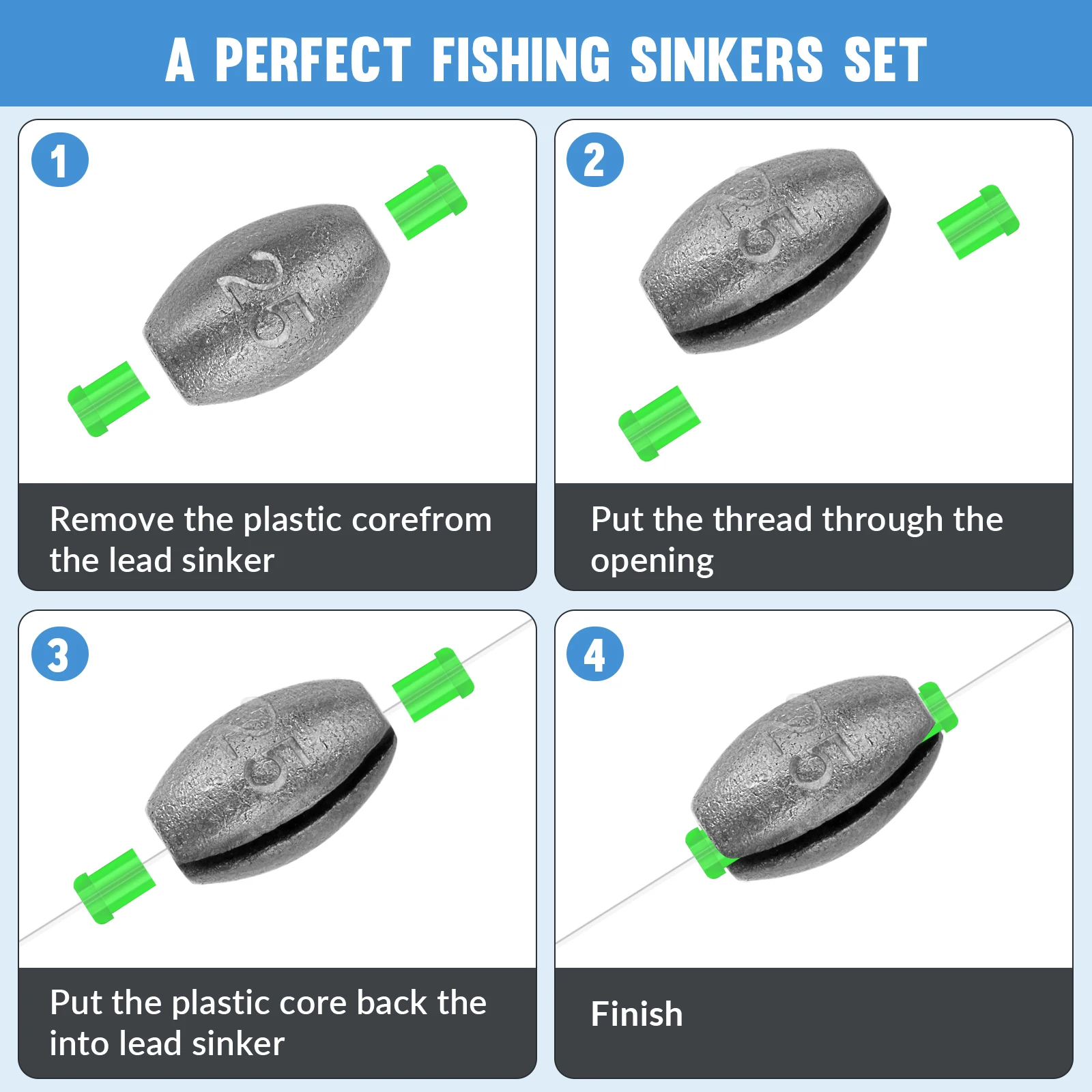 Plomos oliva fijación rápida THKFISH – Kit pesca con núcleo plástico - imagen 3