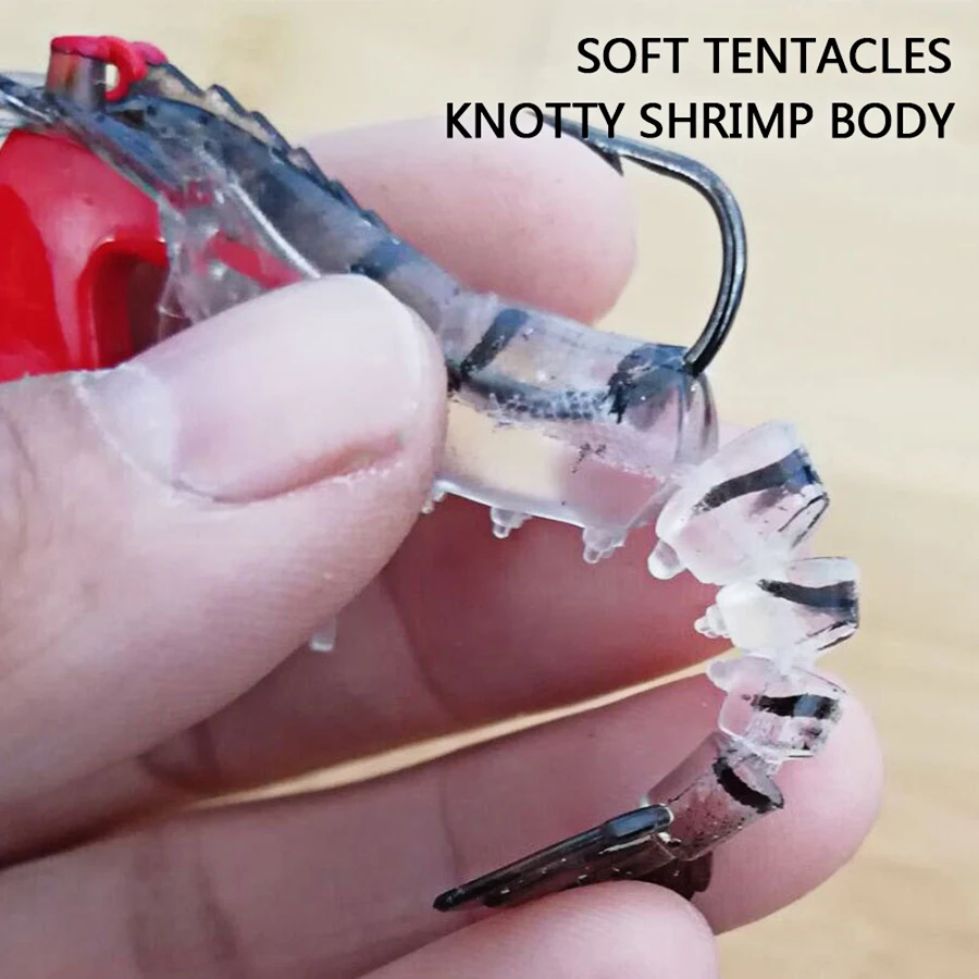 10 unids/lote cabeza de plomo plantilla de camarón de silicona simulación suave Señuelos de pesca de gambas cebo Artificial para aparejos de pesca trucha gancho único - imagen 5