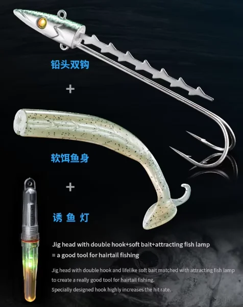 ECOODA-señuelo de doble anzuelo TPR, 20G, 30G, 40G, cebo suave, cabeza de plantilla de plomo, señuelo de pesca de mar en alta mar para cola de pelo, pez cinta - imagen 5