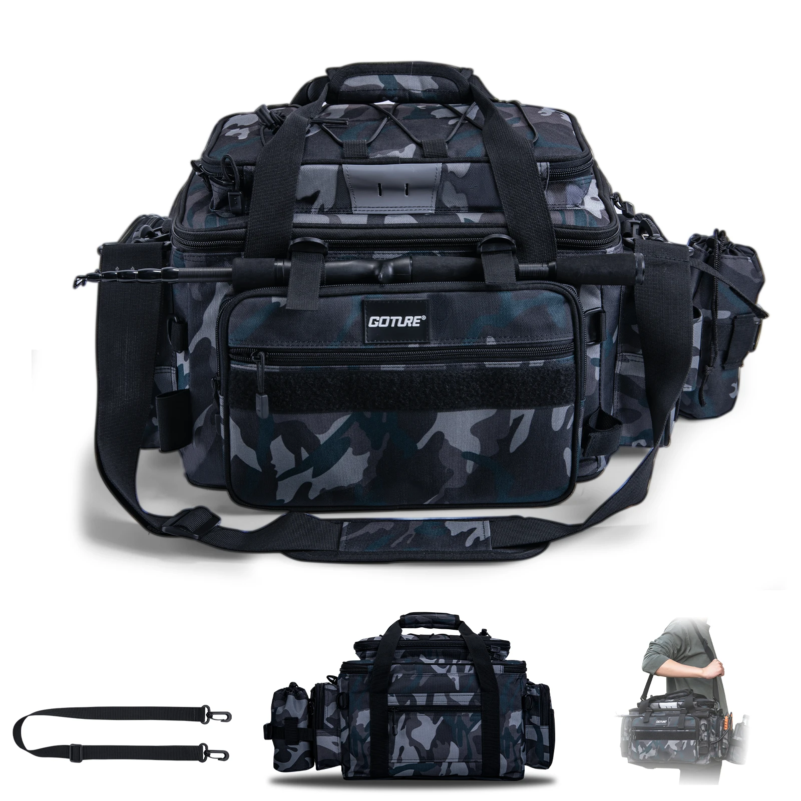 Goture-bolsa de aparejos de pesca impermeable, mochila para exteriores de 37x24x29cm, bolsa de almacenamiento de aparejos de pesca con señuelo multifuncional de gran capacidad