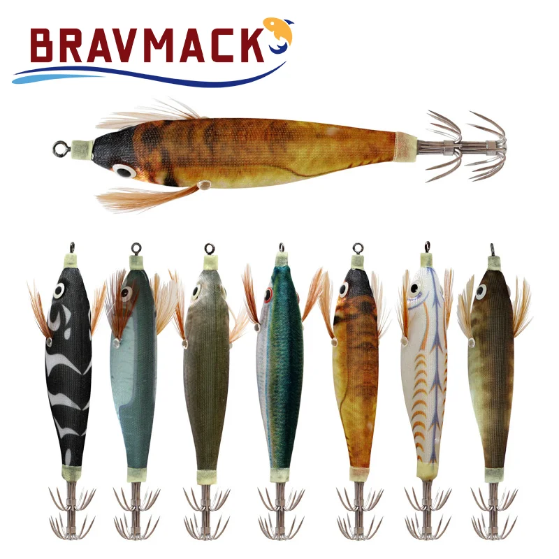 14 unids/pack 10cm plantillas de calamar luminosas en caja de madera señuelo de pesca de camarones anzuelo de calamar sepia pulpo cebo de pesca de mar - imagen 4