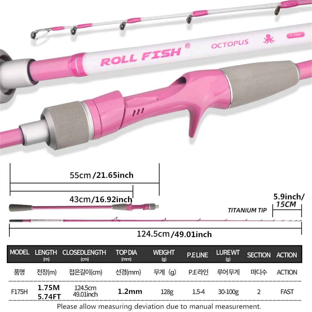 ROLLFISH-caña de pescar de fibra de carbono para agua salada, accesorio con punta de titanio, de acción rápida, 1,75 M - imagen 4