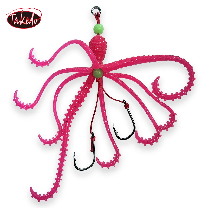 TAKEDO 2 unids/bolsa 9G señuelo suave de calamar pesca en el mar TPR falda de pulpo UV señuelos blandos curricán cebo Artificial luminoso para lubina atún - imagen 5