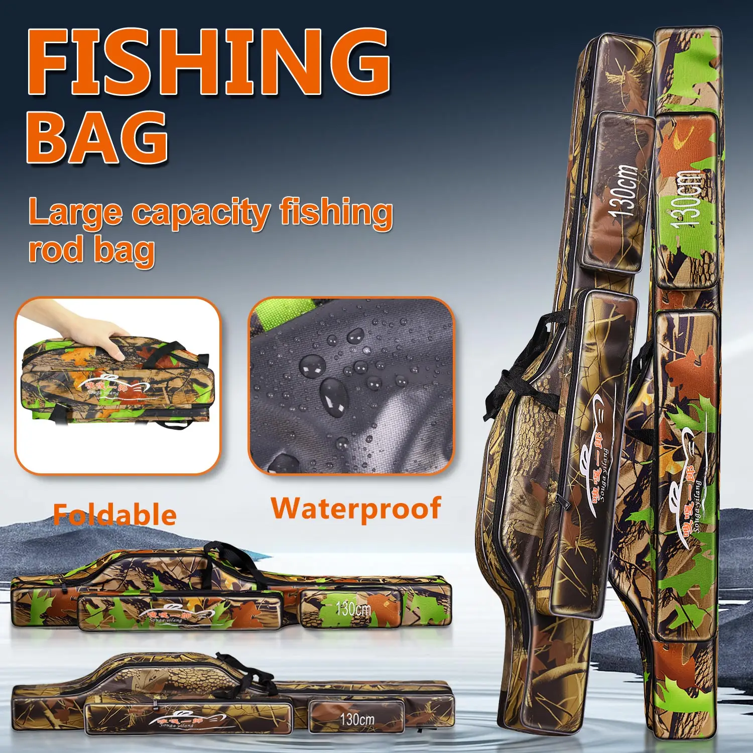 Sougayilang Estuche para Caña Pescar – Bolsa Oxford Rayas Impermeable