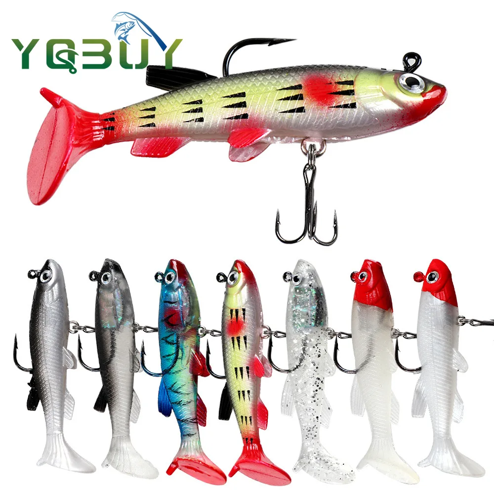 Señuelos de pesca de lubina con cabeza de anzuelo de pesca con cola en T, señuelo de plástico suave para agua dulce y salada