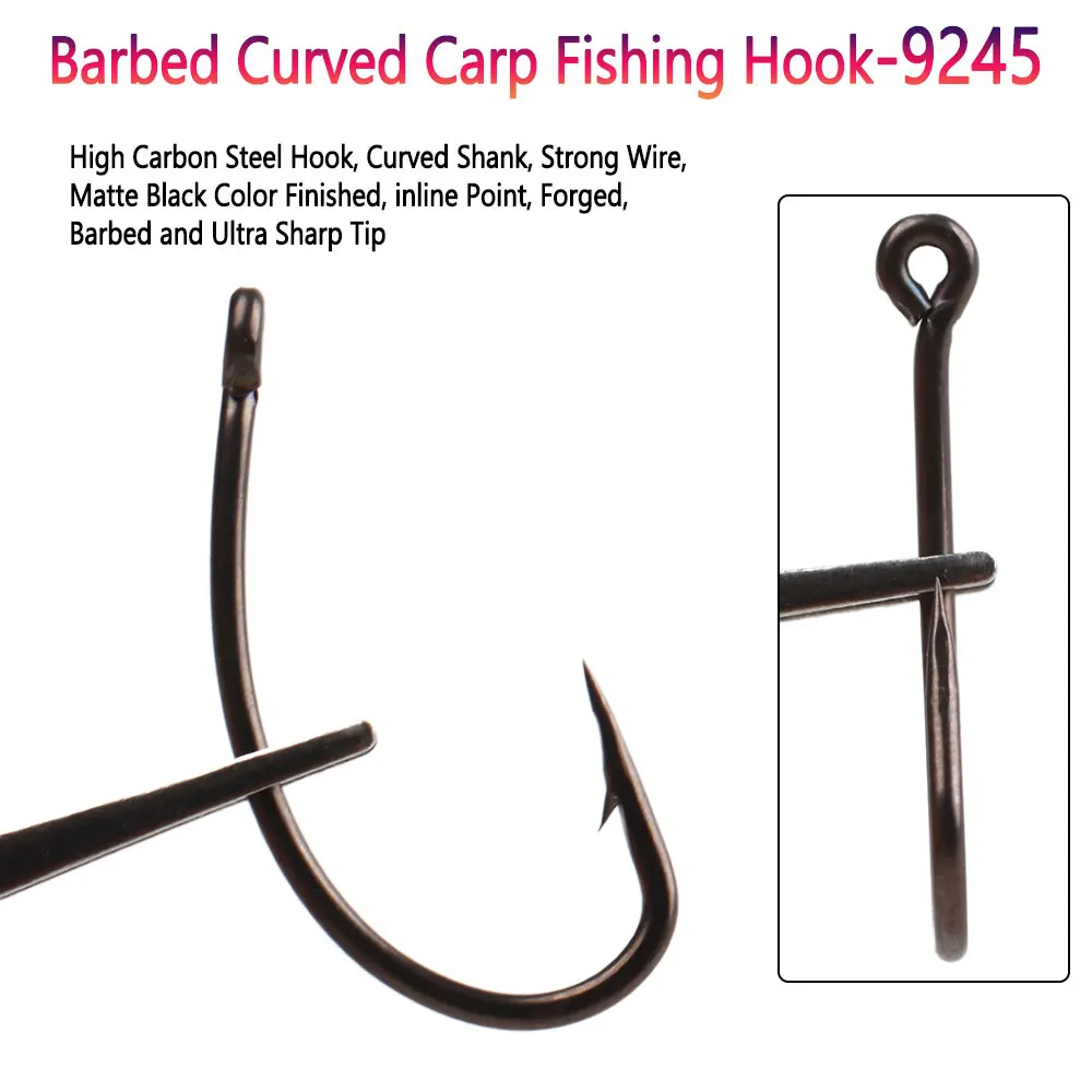 Bimoo 40 piezas # 2- # 8 anzuelos de pesca de carpa curvados con púas, anzuelo de pesca de carpa europea de acero rico en carbono para pelo de carpa/plateforme Chod Zig - imagen 3