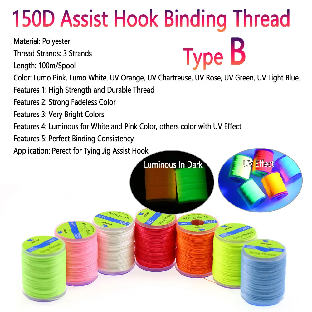 Bimoo-gancho de asistencia luminoso 150D, hilo de encuadernación, línea de poliéster de alta resistencia para pesca en el mar, accesorios de pesca - imagen 3